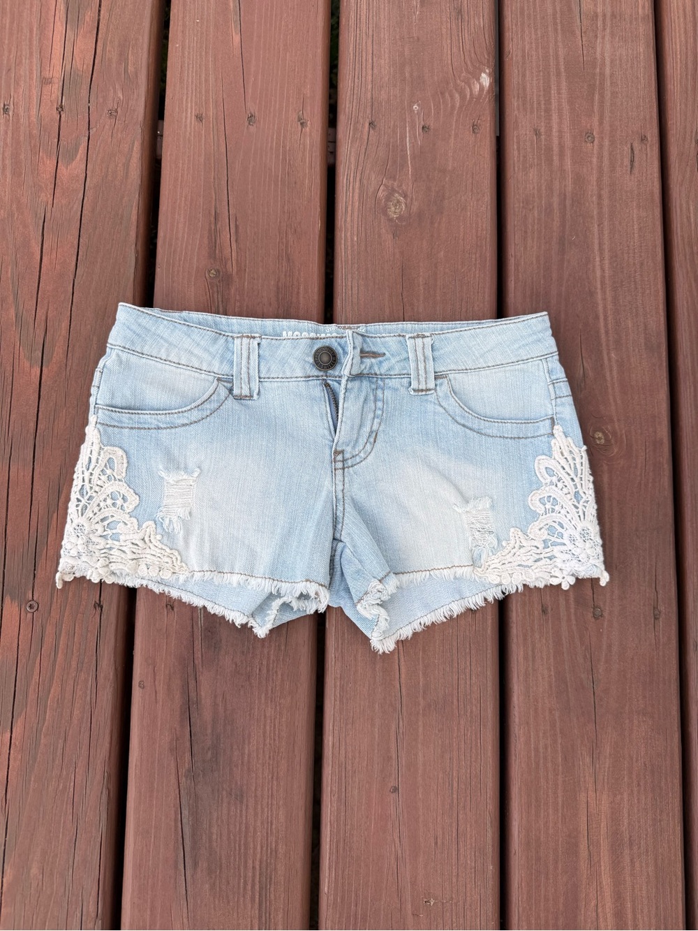 Mossimo Supply Co. Light Blue Denim Shorts with White Lace Trim